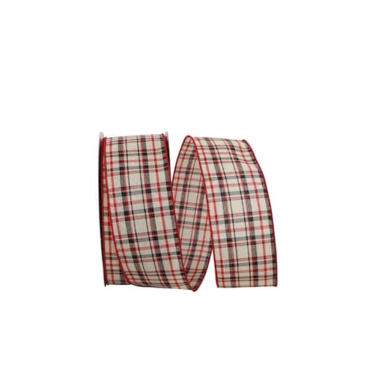 JAM Paper 2.5" x 50yd. Wired Athens Lauren Plaid Ribbon